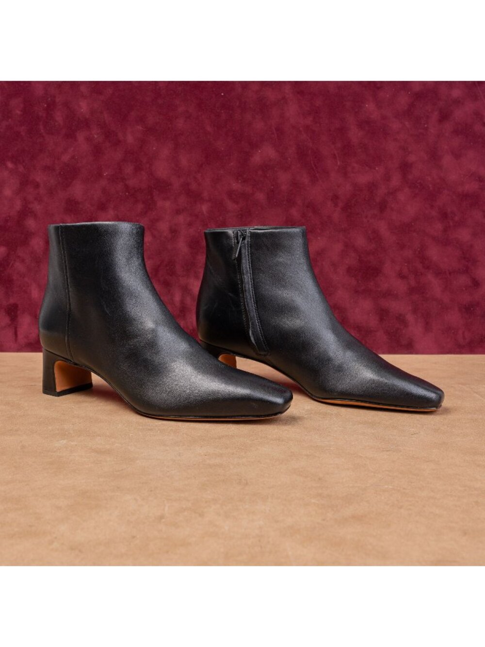 Vince Women Silvana Black Leather Dress Office Square Ankle Boots 7.5US EUR38